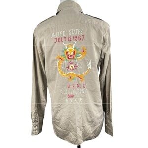 Ralph Lauren Women’s Button Down Embroidered Dragon Long Sleeve Shirt